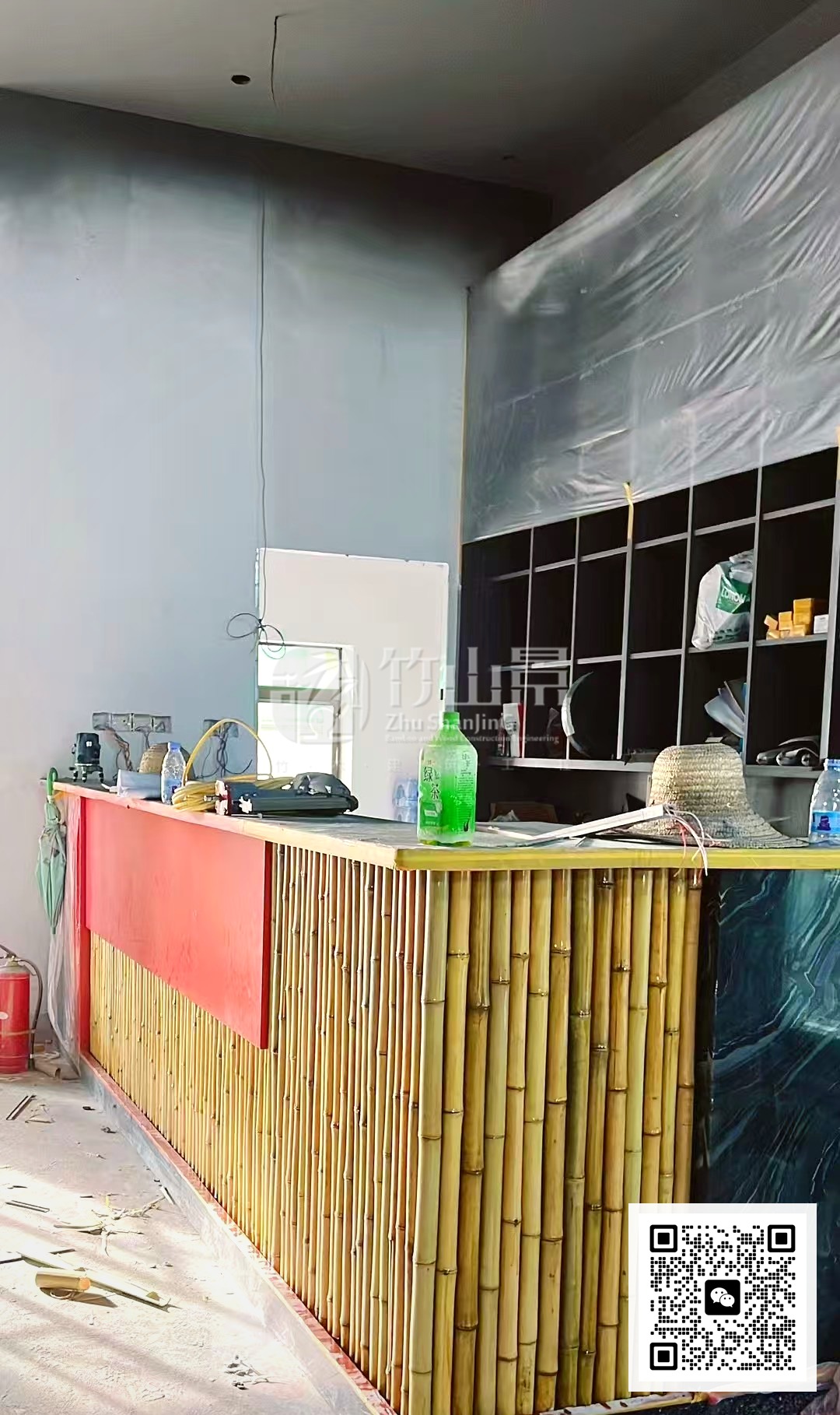 吧台原竹饰面施工过程