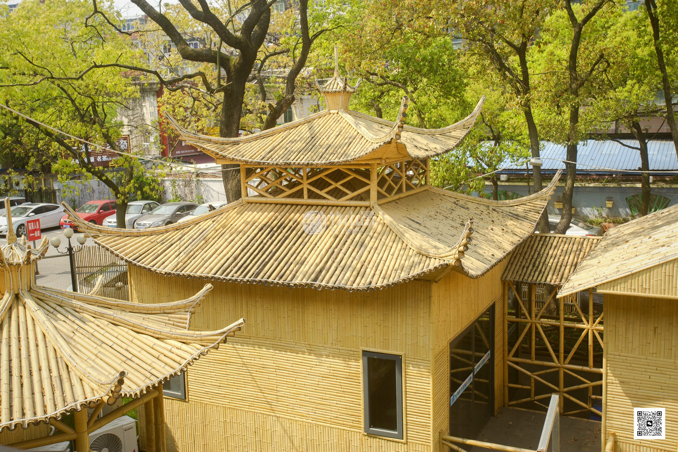 竹山景竹屋竹瓦屋面与竹栏杆细节
