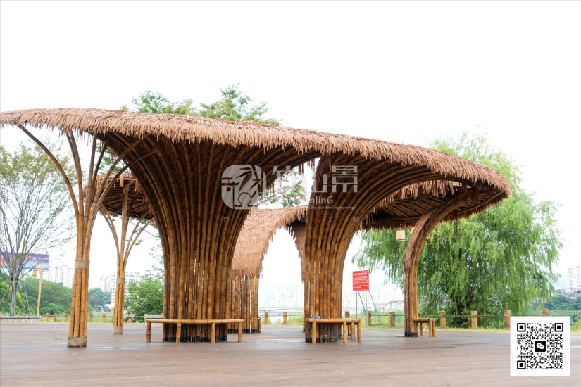 浙江杭州原竹景观建筑案例：自然竹构融入滨水公共空间